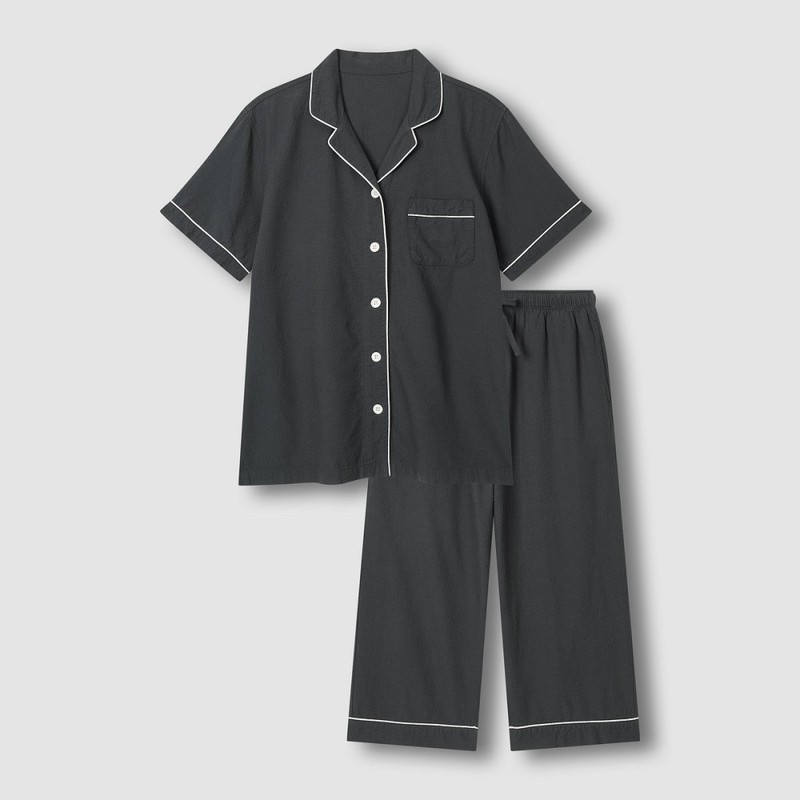 JAJU [JAJU] Men's/Women's Cotton Rayon Seersucker 7-part Pajama Set