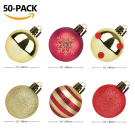 50pcs Christmas Balls 1.6" Christmas Tree Decoration Ornaments for Xmas Tree Holiday Wreath Garland Decor Ornaments, Red and Gold, 4cm