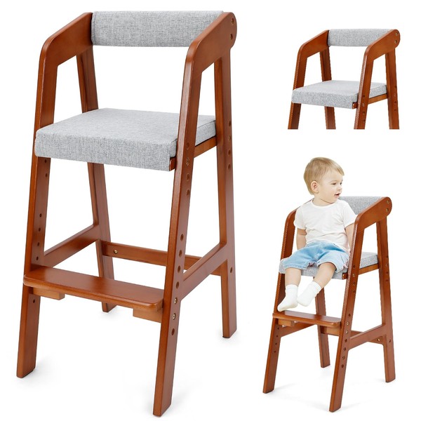 Wooden High Chair for Toddlers, Adjustable Dining Feeding Chair with
