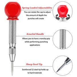 Saipor 2pcs 5 Inch Automatic Center Punch Adjustable Spring Loaded Center Hole Punch Tool for Metal Wood Plastic