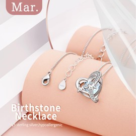 NINGAN 925 Sterling Silver Necklace for Mother's Birthday Stone Pendant Necklace January December Shiny Zircon Necklace Mother's Day Birthday Gift, Sterling Silver