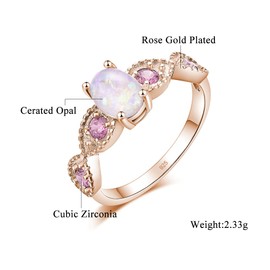 CiNily Gold Opal Ring for Women 14K Rose Gold Plated Gemstone Engagement Anniversary Ring Size 5
