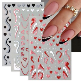 JMEOWIO 10 Sheets Valentines Day Heart Nail Art Stickers Decals Self-Adhesive Heart Nail Supplies Nail Art Design Decoration Accessories