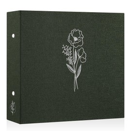 Lanpn 10x10 inch Scrapbook Photo Album, Linen Cover Archival Acid Free Top Load 3 Ring Folder Binder Photo Book 10 x 10 with 30 Plastic Sleeves 60 Pages (Green)