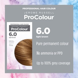 Jerome Russell ProColour Light Brown 6.0 Permanent Hair Colour – Ammonia Free Hair Dye for Full Grey Coverage, Shine & Colour Retention with Brazil Nut Oil