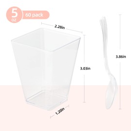 HOMIP 60Pack 5oz Plastic Dessert Cups with Spoons (No Lids) – Ideal for Yogurt Parfaits, Pudding, Fruit, Ice Cream & Party Desserts – Perfect for Events & Gatherings
