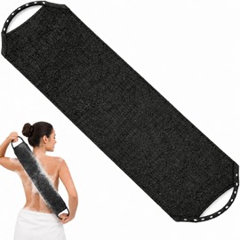 Back Scrubber for Shower, Double Sided Exfoliating Back Exfoliator with Handles, Stretchable Long Body Washcloth for Men Women, Deep Cleansing Exfoliating Shower Towel (Black)