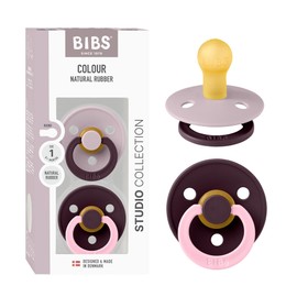 BIBS Colour Studio 2-Pack BPA-Free Cherry Shape Nipple Dummies Natural Rubber/Latex, Made in Denmark, Size 1 (0-6 Months) - Dusky Lilac/Plum