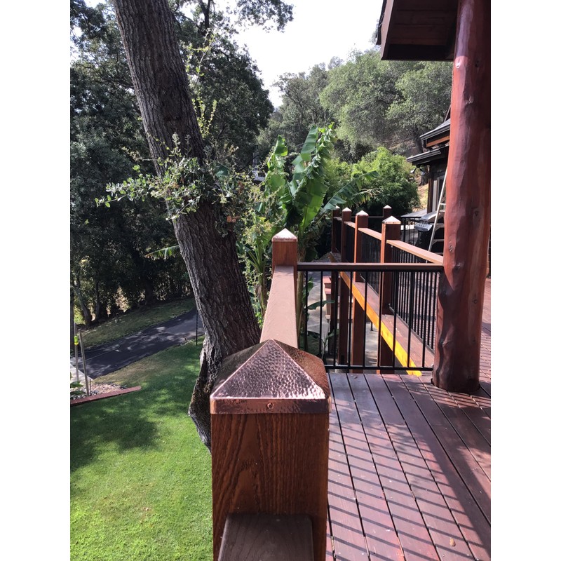 6x6 Hammered Copper Pyramid Post Caps (3-Pack) - Extended Lip