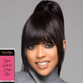 Snap Bang Front Color FS1B/33 - Vivica Fox Wigs 100% Human HairClip In Heat Friendly 4" Front 7.5" Sides Straight Hairpiece Bundle MaxWigs Hairloss Booklet