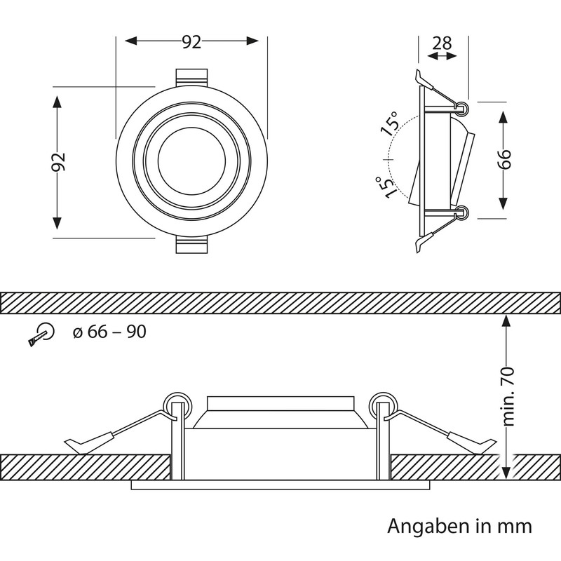 ledscom.de Recessed Bathroom Ceiling Light ERID, Damp-Proof, Bathroom, IP44, Round,