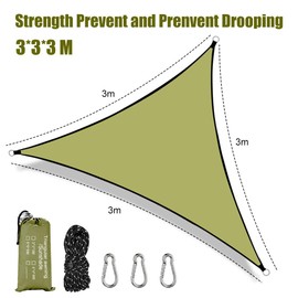 RANJIMA Awning Including Mounting Ropes, Triangular Awning 3 x 3 x 3 m, Triangular Sun Protection Balcony Sun Protection No Drilling UV Protection Canopy Tarpaulin Wind Protection for Garden, Outdoor,