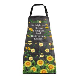 MBMSO Sunflower Apron with Pockets Sunflower Cooking Apron Sunflower Kitchen Chef Apron for Baking BBQ Sunflower Lover Gifts, Sunflower Apron-black, Standard