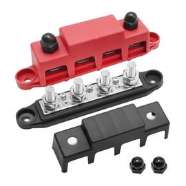 UOIENRT Bus Bar 12V 250A Power Distribution Block, 4 X 3/8 Inch Studs 12V Battery Busbar Terminal Block with Cover Negative Positive, Junction Block for Automotive Boat