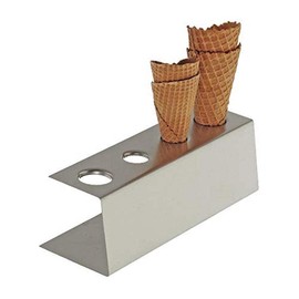 APS 11881 Matt Polished Stainless Steel Ice Cream Cone Stand with Non-Slip Feet, 4 Holes (2 x Diameter 31 mm, 2 x Diameter 26 mm), 9.5 x 27.5 x 9 cm