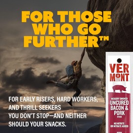 Vermont Smoke & Cure - Hickory Smoked Uncured Bacon Pork Sticks - Meat Protein Snack - Portable Healthier Meat Snack for Adults & Kids - 1oz Protein Snack - 24 Count