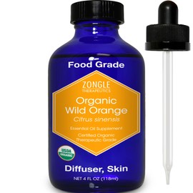 Organic, Orange Essential Oil, Food Grade, for Baking, Skin – 100% Pure, Wild, Orange Oil, Safe for Ingestion, by Zongle Therapeutics, 4 OZ