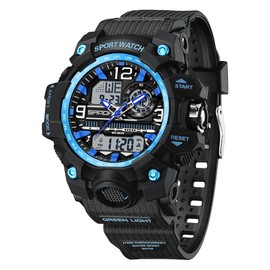 findtime Unisex Sports Watches for Men and Women Watch Men's Watch Women's Digital Watch Tactical Watch Outdoor Digital Watch for Boys and Girls with LED Light Display, Women's Black Blue, Strap.