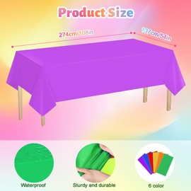 PEMOTYST Rainbow Color Tablecloth Assorted Color Plastic Tablecloth Disposable Colorful Rectangle Table Covers 54 x 108 Inch for Picnic Wedding Birthday Home Party Supplies (Rainbow Color)