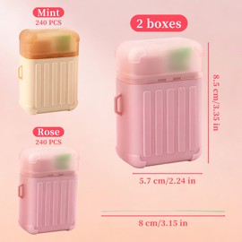 2 Pack Ear Piercing Cleaner Kit, Each Piercing Cleaning Kit with 240 Pcs Disposable Cleaning Floss & Empty 15ml Solution Bottle, Portable Ear Nose Piercing Aftercare for Men & Women (Pink & Khaki)