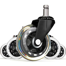(SET OF 5) Office Addiction - Office Chair Replacement Wheels - Hardwood Safe 3-Inch Heavy Duty Replacements - Ball Bearing Swivels - Floor Safe Design - Black/Clear