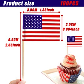 100Pcs Mini America Flags on Sticks, Toothpick Flags for Sandwich Cheese Food Label, America Flag Cupcake Toppers Countries Nation European US Cocktail Sticks Royal Event United States Table Decor