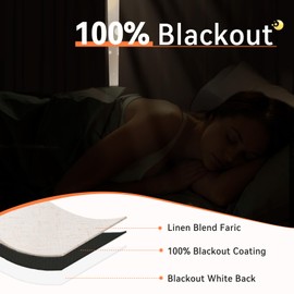 100% Blackout Shield Linen Pinch Pleated Curtains Blackout, Curtains 95 Inches Long 2 Panel Set for Bedroom/Living Room, Pinch Pleat Drapes with Hooks, 40” W x 95” L, Natural