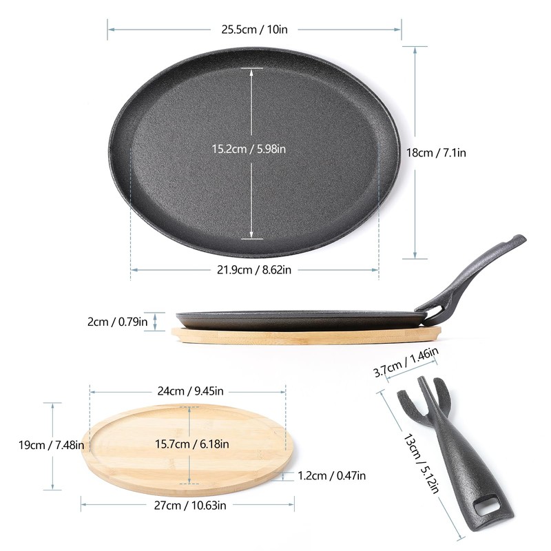 HAWOK Cast Iron Fajita Skillet Japanese Steak Plate with Handle