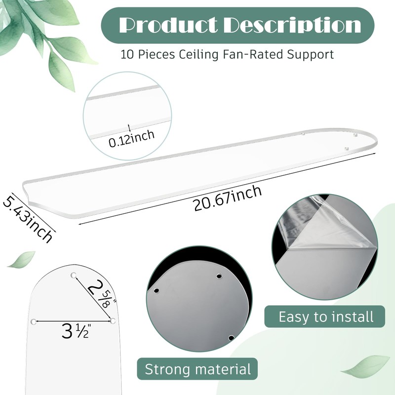 CroBlissful 10 Pcs 20-1/2'' Ceiling Fan Blades for 52" Clear