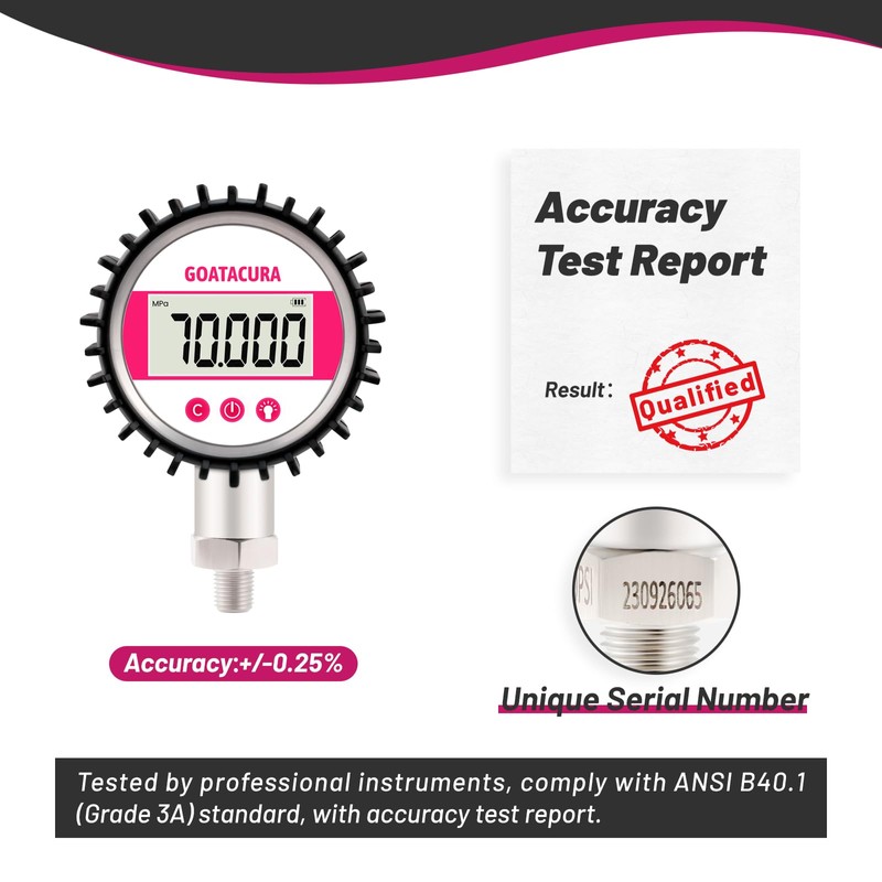 GOATACURA 0-10000psi Digital Industrial Pressure Gauge, 3-1/8" Dial Size, 1/4"