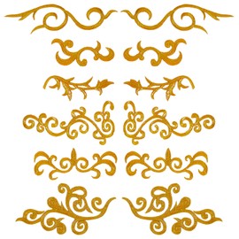 letsinstyle 6 Pairs Gold Flower Embroidered Patches, Retro Boho Ethnic Floral Embroidery Patch, Polyester Sewing Applique for Wedding Dress Decoration Repair Clothing Backpacks Jeans Caps