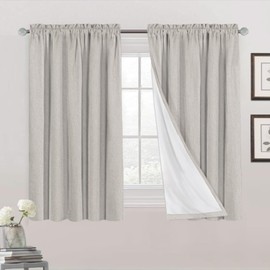 PrinceDeco Blackout Curtains 54 inch Length Rod Pocket Blackout Curtains for Bedroom Burlap Fabric with White Thermal Insulated Liner, 2 Panels(52 x 54 Inch, Stone)