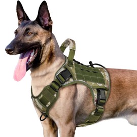 WINGOIN Tactical Dog Harness for Large Dogs, No Pull Heavy Duty Dog Harnesses with Handle, Reflective Adjustable Military K9 German Shepherd Vest for Training, Walking, Hiking (Green&Camo, XX-Large)