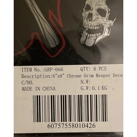 Pilot Automotive Lot Qty 6 of 6"x8" Chrome Grim Reaper Car 3-Decal Sheet