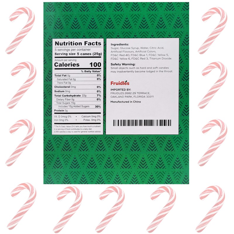 Fruidles Christmas Mini Candy Canes (100 Pack) Peppermint Flavor, Individually