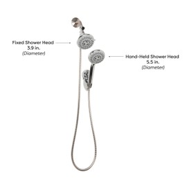 Bath Bliss 5 Function Luxury Dual Shower Head | Handheld Showerhead | 5’ Stainless Steel Hose | Wall Mounted Shower Head | Mounting Bracket | Rainfall | Massage | Rain + Spray | Anti-Leak | Grey