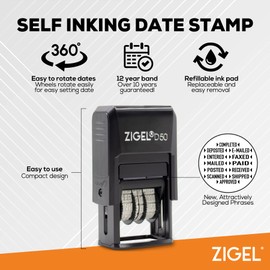 ZIGEL D50 Date Stamp with Completed - Self Inking Date Stamp - Black