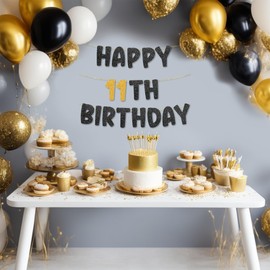 TOYVENTURES 11th Birthday Banner pre strung - NO DIY - Gold Glitter 11th Birthday Decorations for Girl & Boy, Party Banner - Party Decor Sign Funny Party Supplies, Did we mention NO DIY?
