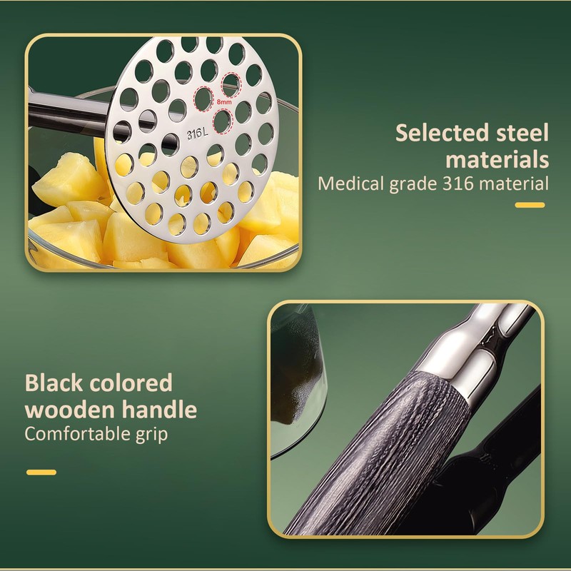 Dynaeuty Potato Masher, Stainless Steel Potato Press with Non Slip