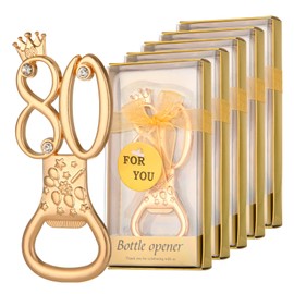 24Pcs 80th Bottle Opener Birthday Party Favors for Guests Gold 80th Rhinestones Crown Beer Bottle Openers with Gift Box 80th Wedding Anniversaries Adult Birthday Supplies Decorations Souvenirs (80th)