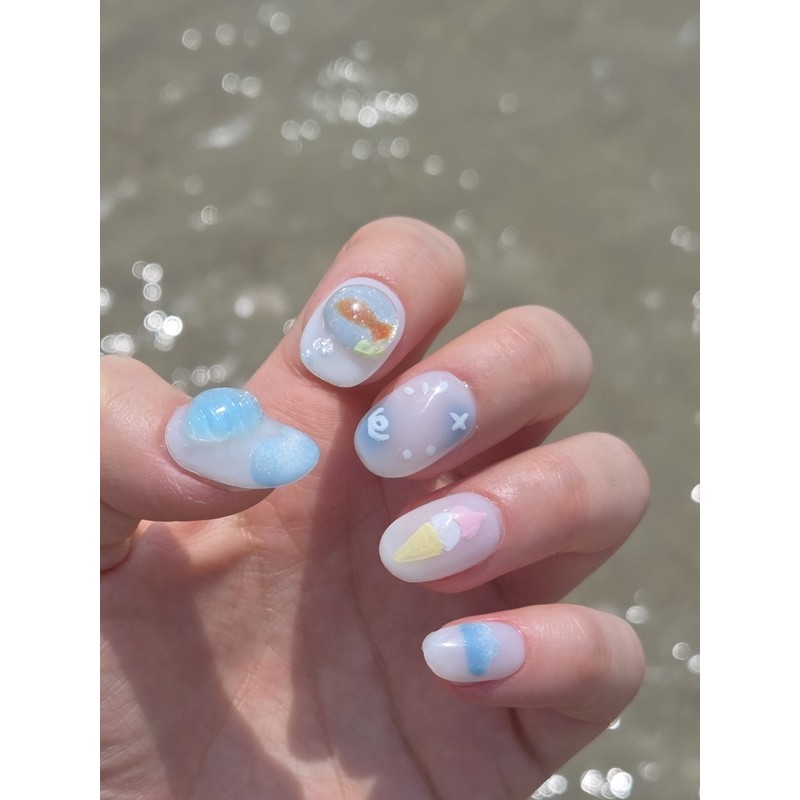 [Summer Scent Solsol] Goldfish Tank Handmade Nail Tips Summer Nails