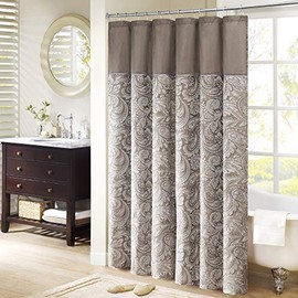 Madison Park Aubrey Shower Curtain Paisley Jacquard Pieced Microfiber Faux Silk Modern Home Bathroom Decorations Bathtub Privacy Screen, 72" x 72", Blue