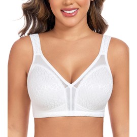 Exclare Women's Full Coverage Double Support Unpadded Wirefree Plus Size Minimizer Bra (36DD,White)