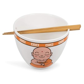 Hungry Buddha "Nom Nom Nom" Japanese Ceramic Dinner Set | 16-Ounce Ramen Bowl and Chopsticks Set