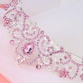 CURASA Pink Crystal Tiara Cute Crowns for Women Princess Crown Birthday Crown for Girls Wedding Headband Cute Kids Hair Accessories for Prom Costume Christmas