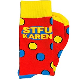 Funny, Crazy, Adult Humor Novelty Crew Socks For Men & Women Unisex - One Size Fits Most Men 7-12 and Women 9-13 (STFU Karen)