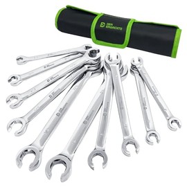 Der Erwachte Juego de llaves de tuerca acampanadas, estándar y métrico, 10 piezas, 1/4 pulgadas a 7/8 pulgadas y 8-21 mm, acero CR-V, juego de llaves de línea de freno con bolsa organizadora
