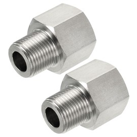 sourcing map Hex Bushing, 3/8 PT Male to 1/2 PT Female Stainless Steel Pipe Fitting Adapter, Pack of 2