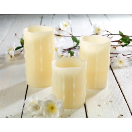 Britesta LED Echtwachskerze: 3er-Set LED-Echtwachs-Kerzen, Timer & Fernbedienung bis 3 m Reichweite (LED Wachskerzen mit Timer, Elektrische Kerzen mit Timer, Garten Deko Beleuchtung)