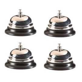 Big Call Bells, Chrome Finsh, Metal Construction Creates Loud Clear Ring, Office Desk Bell Service Bell for Hotels, Schools, Hospitals, Customer Service, Warehouses - 4 Pack
